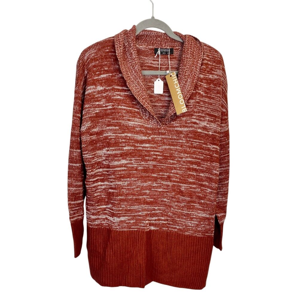Bloomchic 12W Sweater NWT Rust Orange Marl Knit Cowl Neck Tunic Boho Plus Size